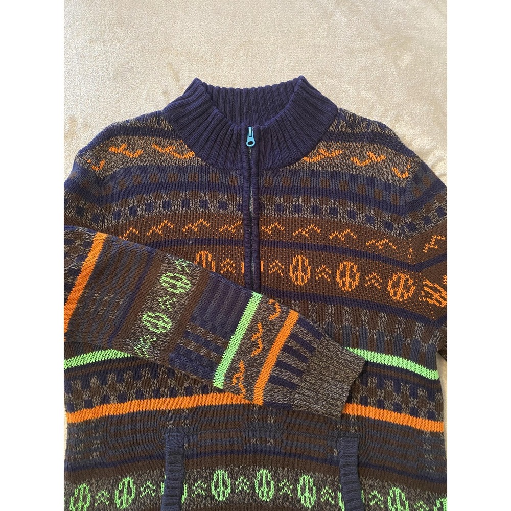 Koto Sweater Mens Medium Colorful Quarter Zip‎ Pullover Peace Pattern Streetwear